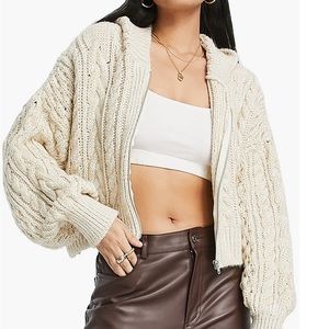 TopShop Cable knit cropped zip up sweater